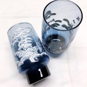 Elegant Blue Mary Gregory Vintage Glass Tumblers SET OF 18